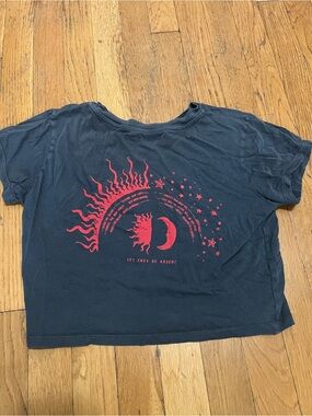 Urban Ourfitters Graphic Crop Tee - Navy with Red Sun & Moon